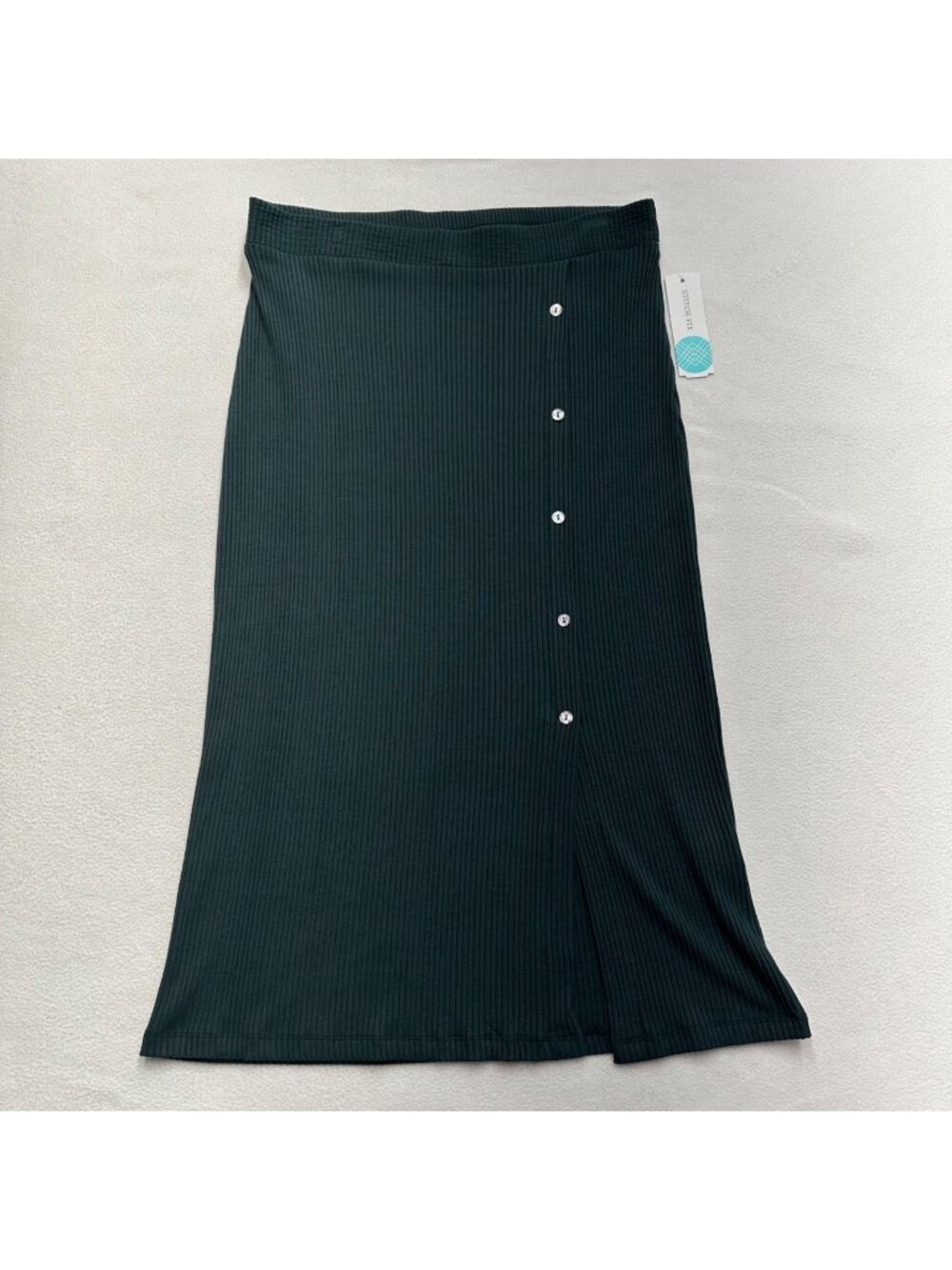 Amour Vert Rib Knit Modal Midi Skirt New NWT Size M Dark Green Pull On Stretch